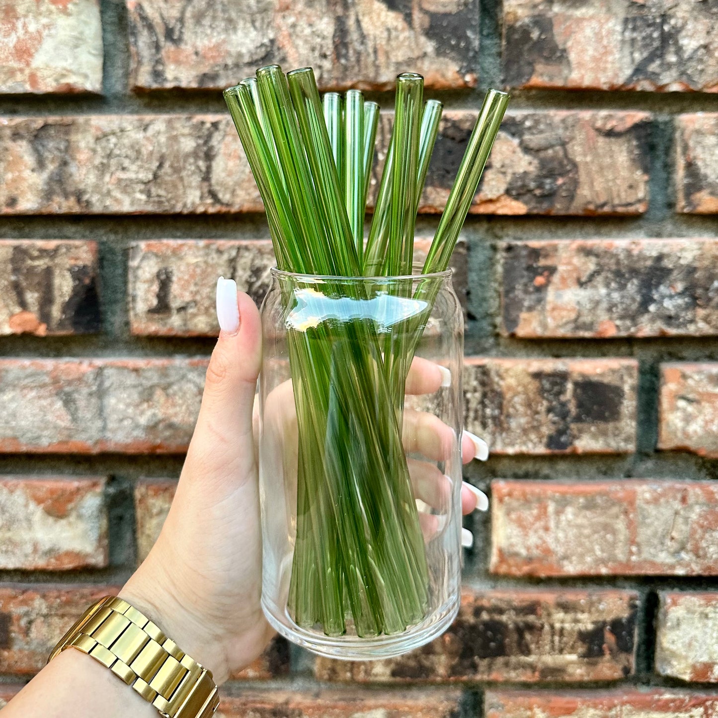 Green Straight Glass Straw