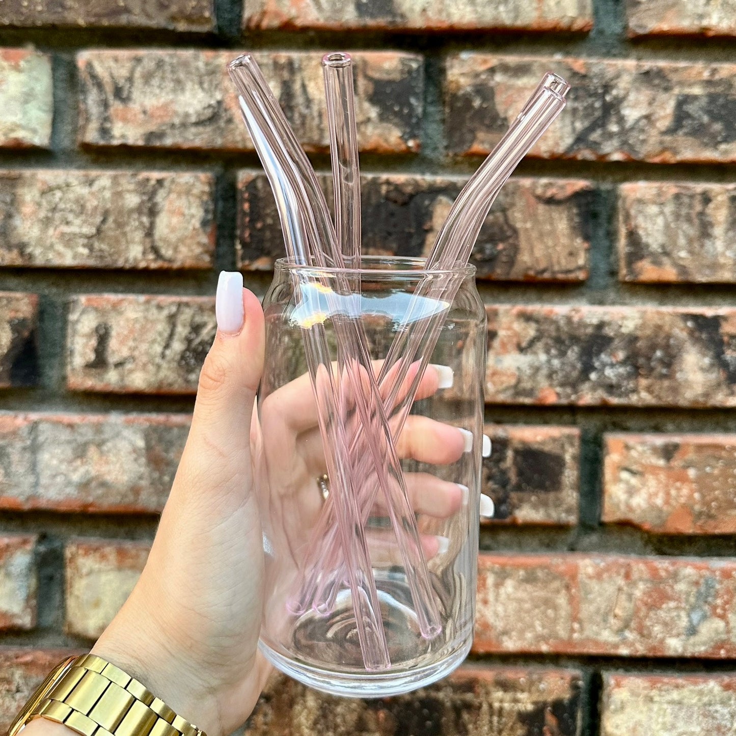 Pink Bent Glass Straw