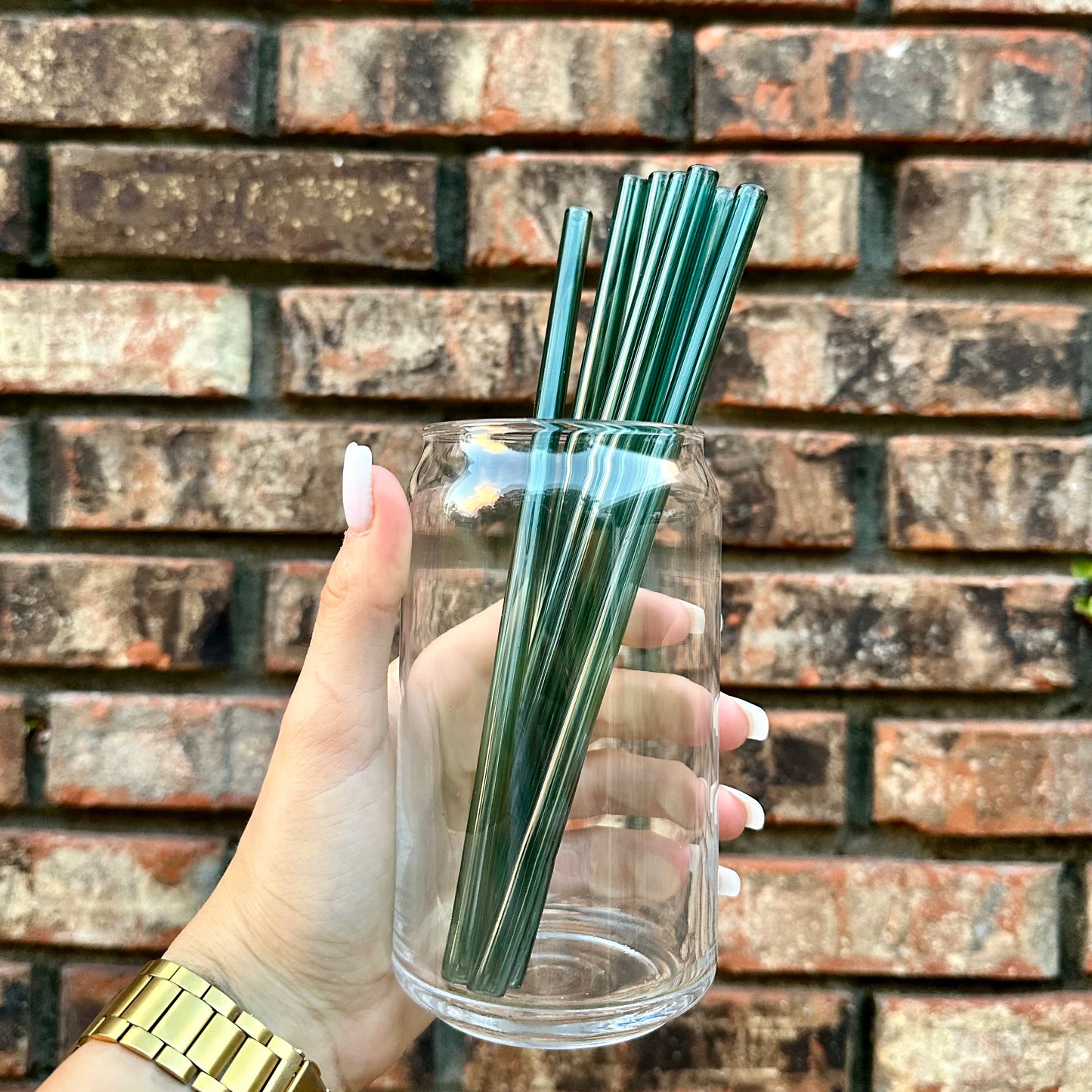 Teal Straight Glass Straw