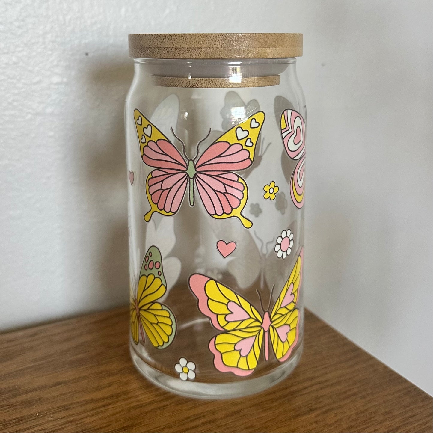 16 oz. Yellow + Pink Butterfly Cup