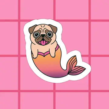 Mermaid Pug Vinyl Sticker
