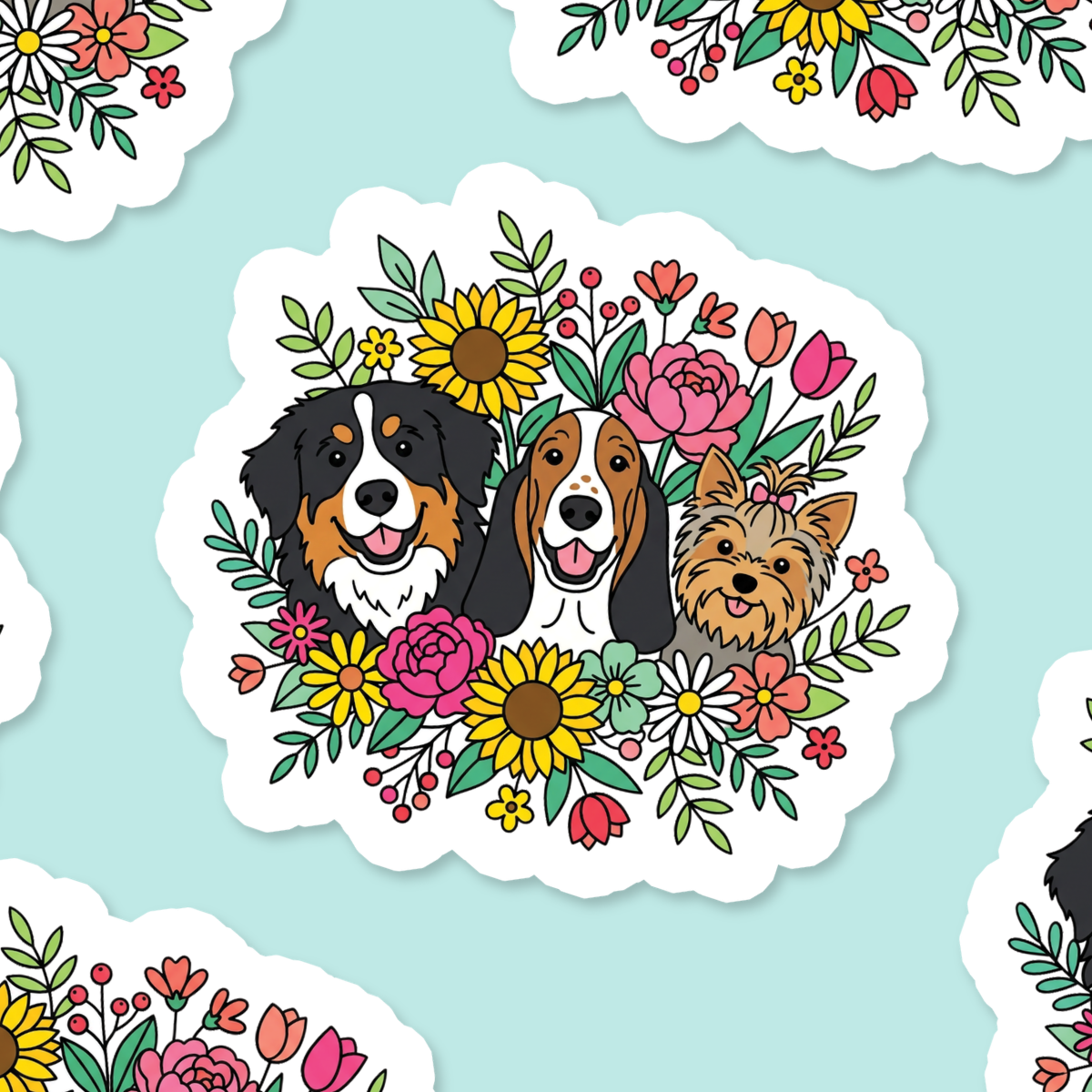 Floral Dogs Sticker