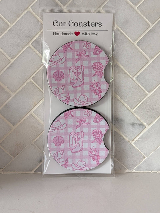 Pink Coastal Cowgirl Car Coasters