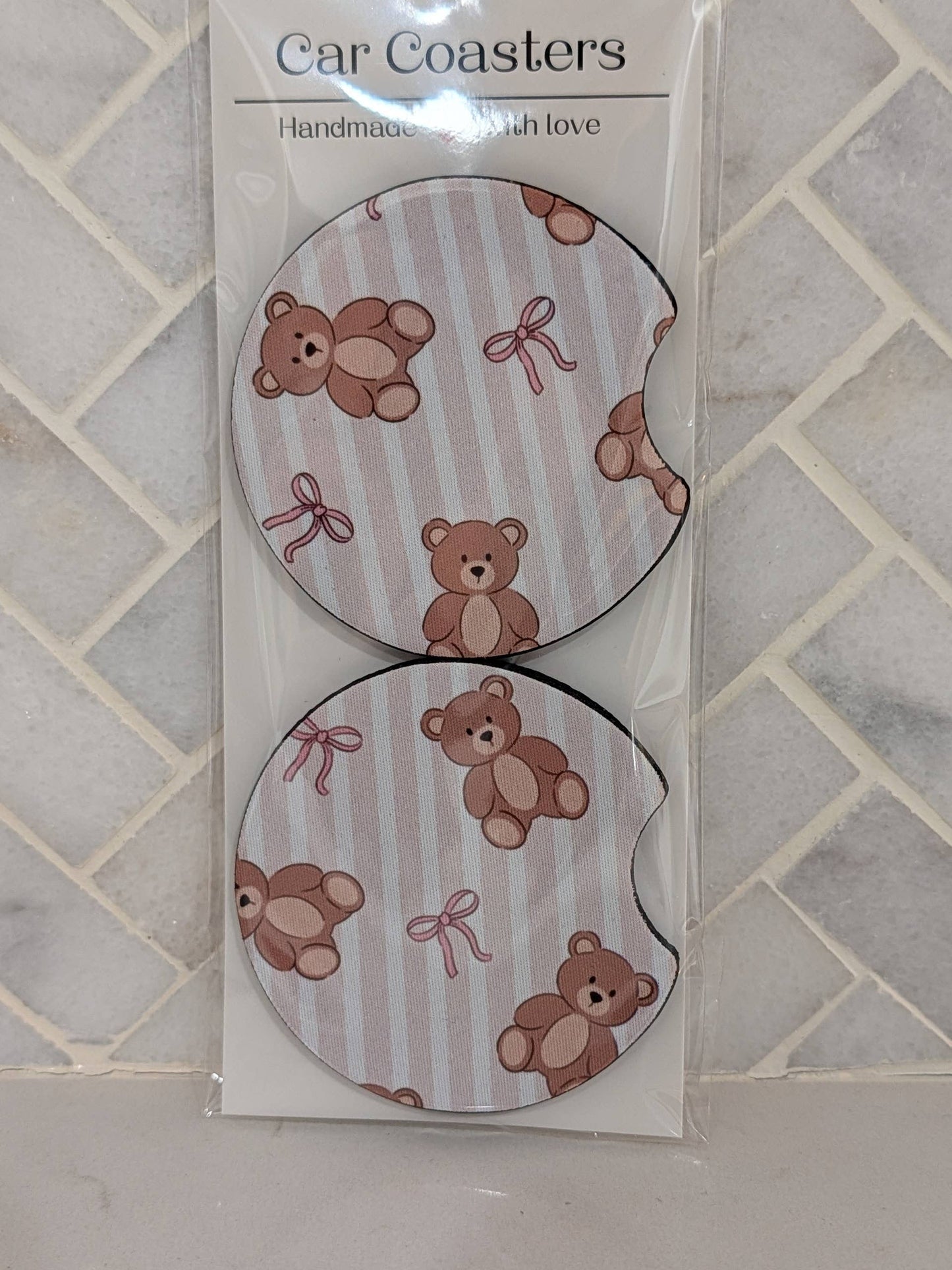 Teddy Bear Stripe Car Coasters