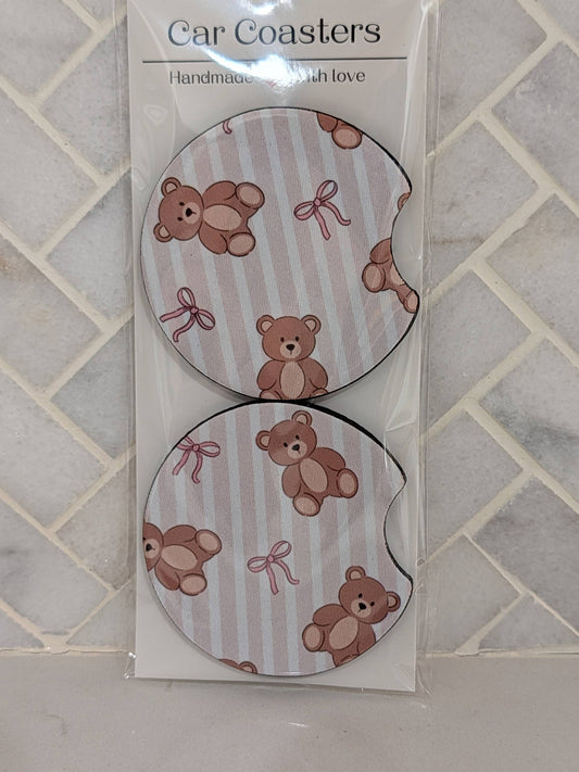 Teddy Bear Stripe Car Coasters