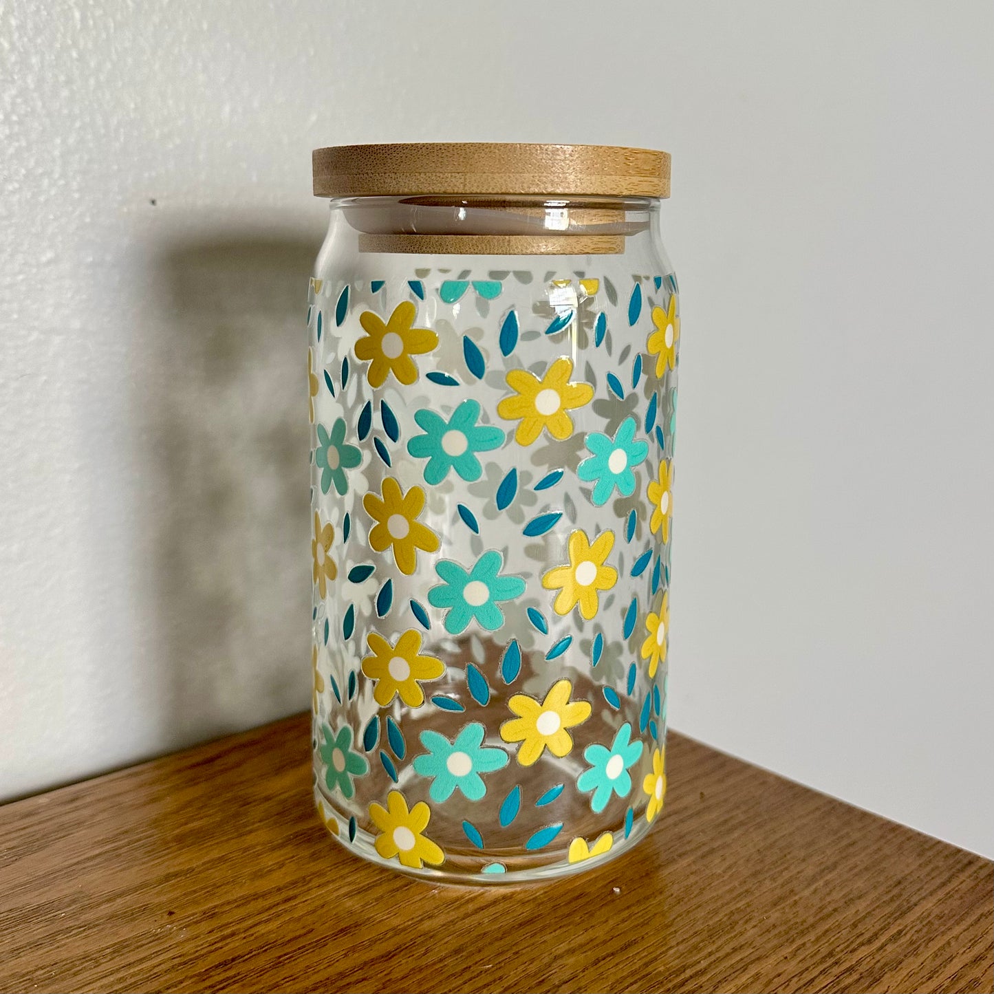 16 oz. Blue + Yellow Flowers Cup
