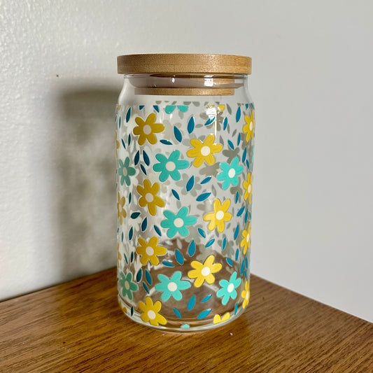 16 oz. Blue + Yellow Flowers Cup