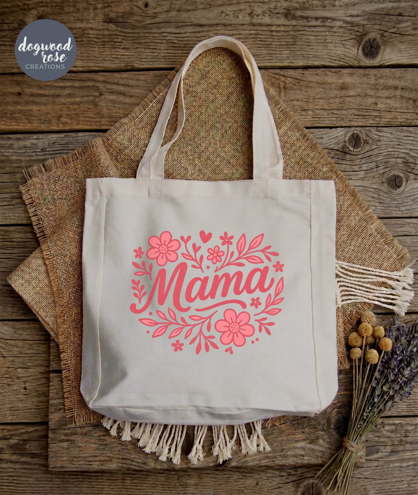 Mama Tote Bag - pink with flowers